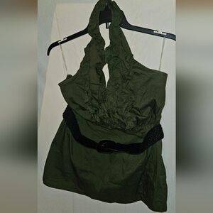 Cato Olive Green Halter Blouse with Black Belt